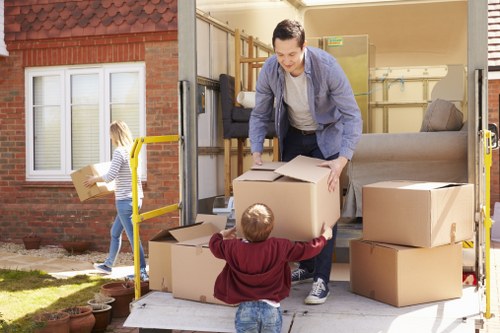 Professional removal company truck in a Swedish city for home moving