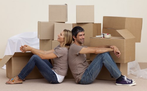 Newly settled Swedish home with unpacked moving boxes